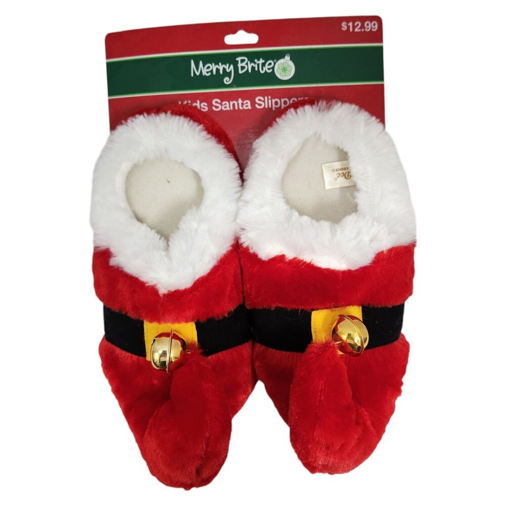 DanDee Kid's Santa Slippers Red Fuzzy Plush Size Medium (13-1) NEW